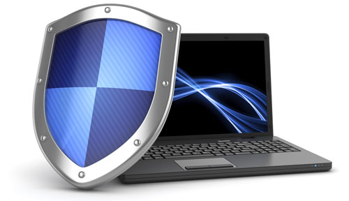 Shield in front of laptop